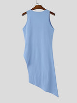 Men's Avant-Garde Asymmetrical High Side Slit Hem Longline Tank SKUL58771
