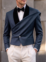 [Pre-order] Men's Avant-Garde Luxury Evening Gala Shawl Lapel Asymmetric Drape Cropped Blazer SKUL89162