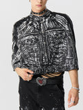 Mens Print Stand Collar Metal Button Cloak SKUK24625