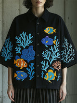 Men's Underwater World Embroidered Short Sleeve Shirt SKUL17936