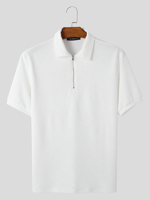 Mens Solid Color Half-Zip Short Sleeve Shirt SKUL02399