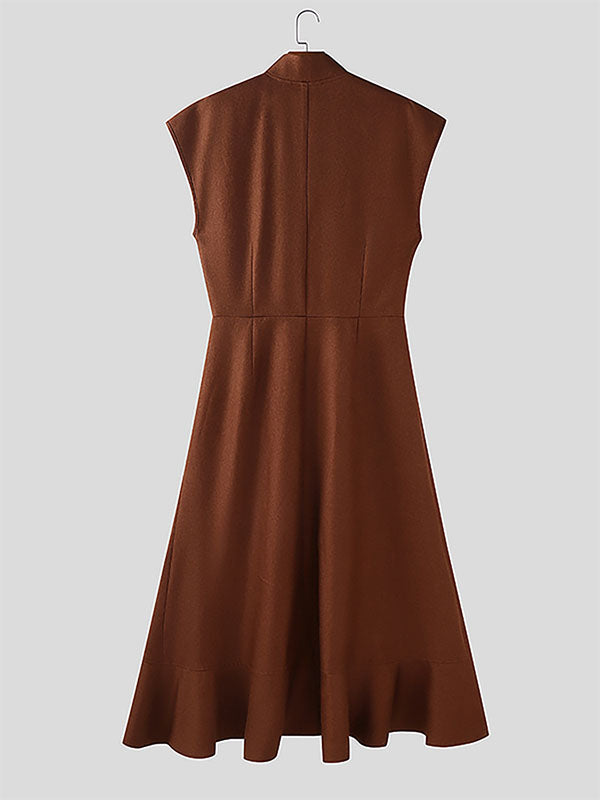 Men's Solid Color Ruffle Hem Sleeveless Waistcoat SKUL23520