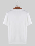 Mens Knit Hollow V-Neck Short Sleeve T-Shirt SKUK51052