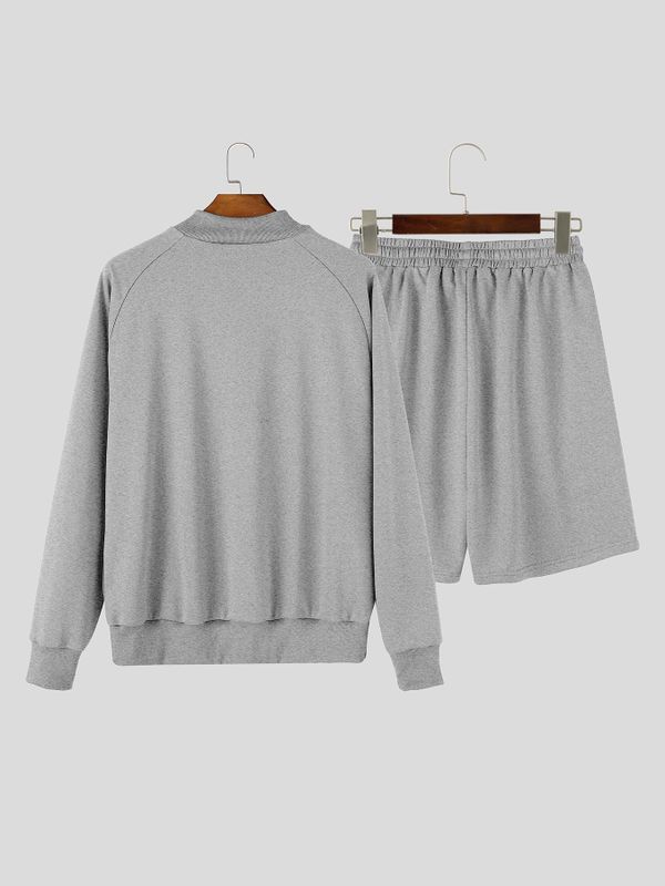 Men's Clean-Fit Minimalist City Walk Half-Zip Stand Collar Two Pieces Outfit SKUL84616