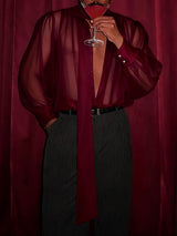 Men's Wrinkled Ribbon Loose Long Sleeve Shirt SKUL41402