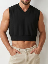 Men's High-Street Avant-Garde Deep Drop-Armhole Cropped Ribbed Knit Tank SKUL68415