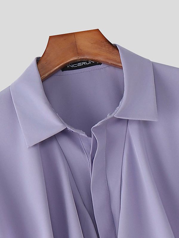 Men's Solid Color Ruffle Patchwork Long Sleeve Shirt SKUL43639