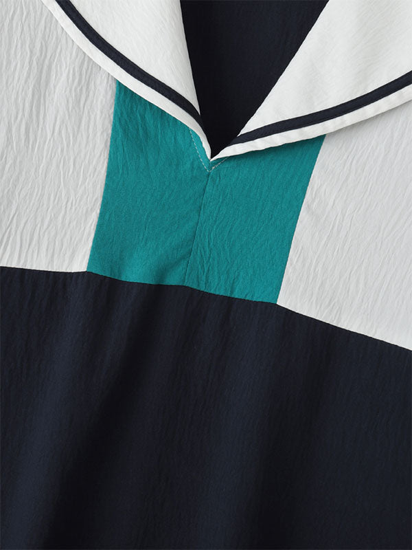 Men's Colorblock Sailor Collar Long Sleeve Shirt SKUL29582