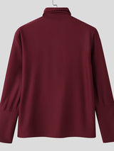 Men's Deconstructed Metal Buckle High Neck Long Sleeve T-shirt SKUL42254