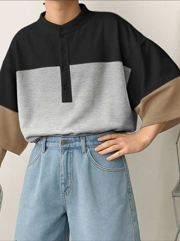 Men's Contrast Crew Neck 3/4 Length Sleeve T-Shirt SKUL28183