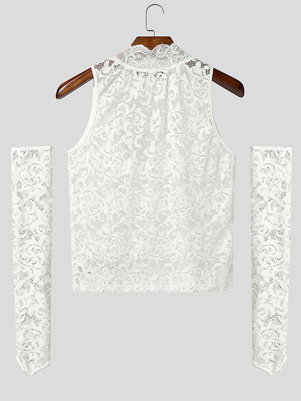 Men's Sheer Lace Cropped Tank SKUL22315