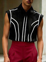 Men's Avant-Garde Futuristic Pointed Collar Colorblock Piping Sleeveless Shirt SKUL66063