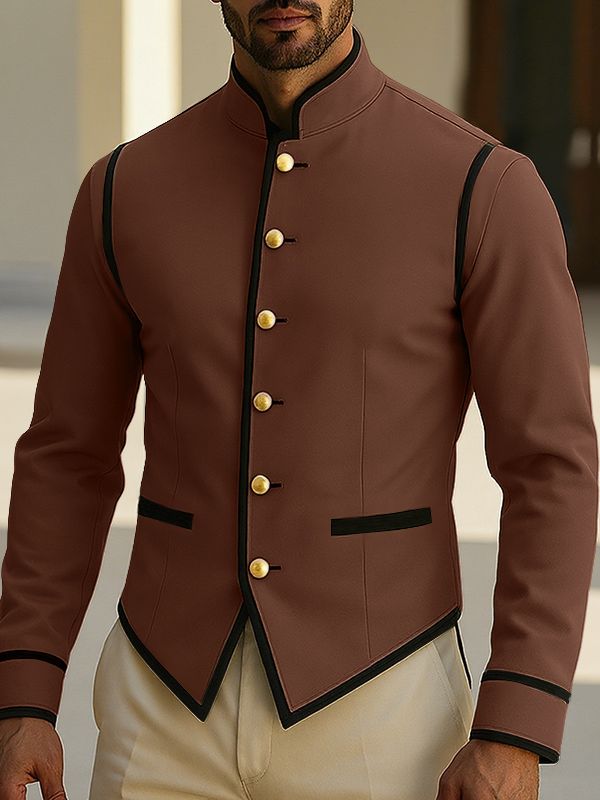 Men's Colorblock Stand Collar Casual Long Sleeve Blazer SKUL28216