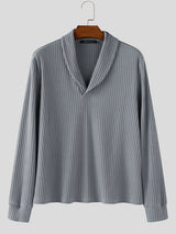 Men's Knit Textured Lapel Long Sleeve Sweater SKUL28254