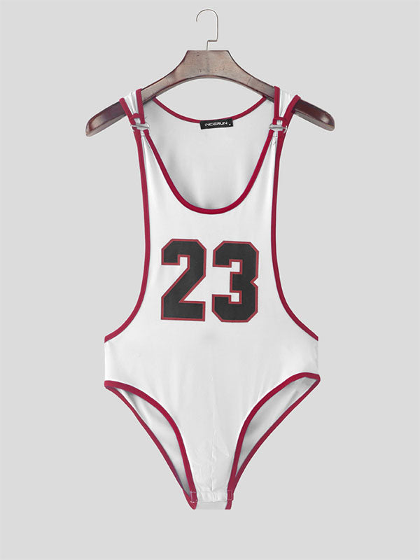 Men's Number 23 Print Colorblock Sleeveless Bodysuit SKUL17999