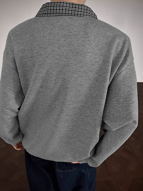 Men's Faux Two-Piece Plaid Long Sleeve Sweatshirt SKUL35129