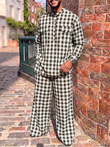 Men's Vintage Casual Gingham Plaid Two Pieces Outfit SKUL79539