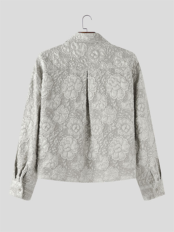 Men's Solid Color Jacquard Long Sleeve Shirt SKUL27288