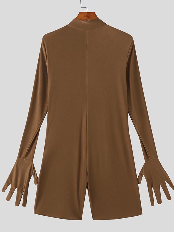 Men's Solid Color Zipper Long Sleeve Bodysuit SKUL48670