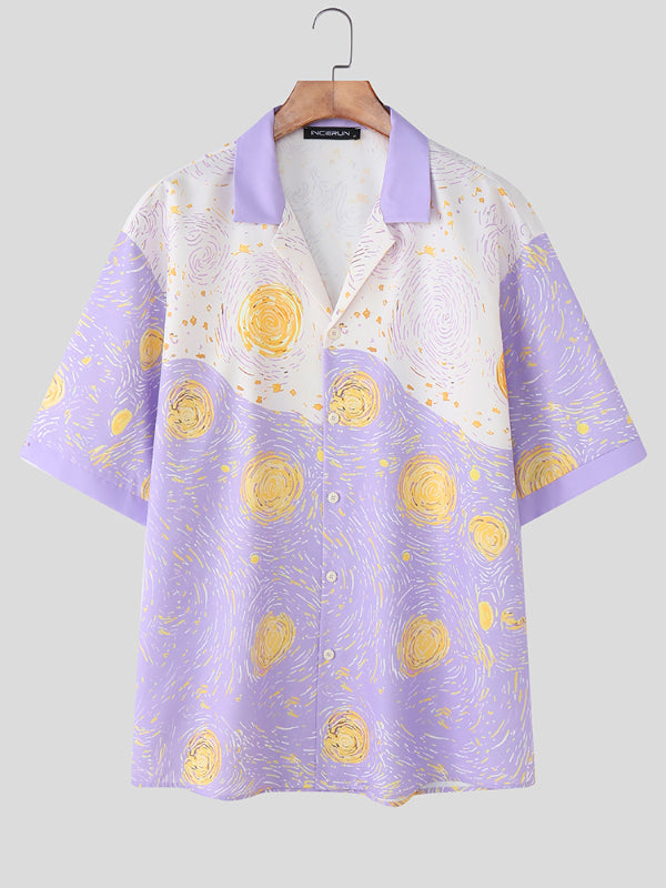 Men's Abstract Oil Painting Print Short Sleeve Shirt SKUL22786