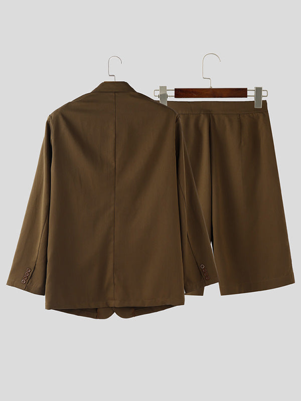 Men's Solid Color Casual Two Pieces Outfit SKUL27319