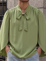 Men's Avant-Garde Romantic Flowy Cape Sleeve Tie-Neck Shirt SKUL76397