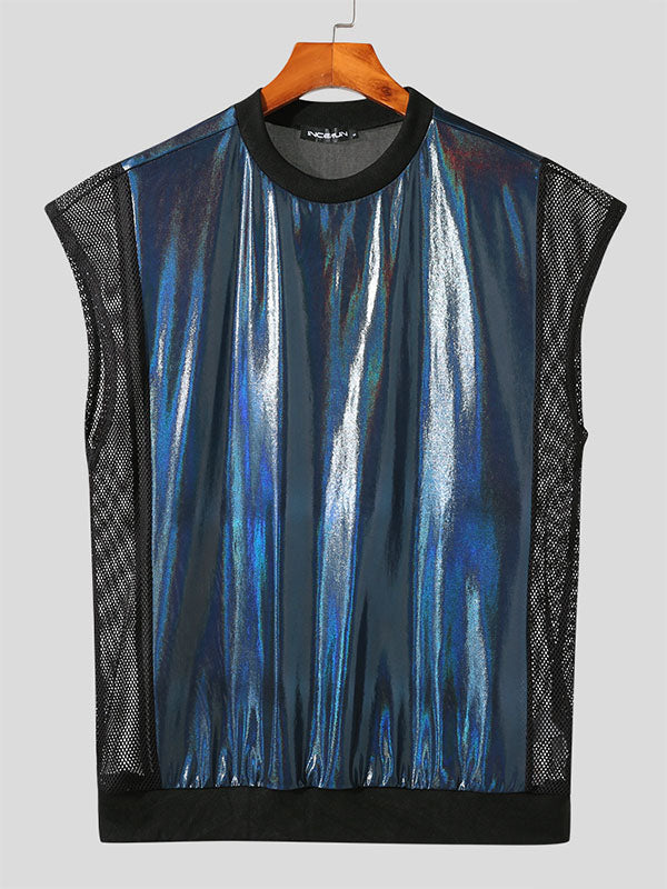Mens Reflective Metallic Patchwork Two Pieces Outfits SKUK07288