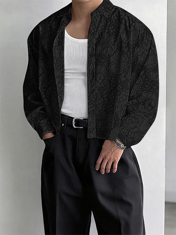 Men's Solid Color Jacquard Long Sleeve Shirt SKUL27288