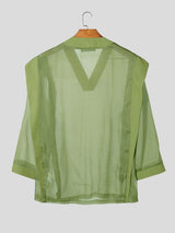 Men's Unisex Avant-Garde Architectural Sheer Organza V-Neck Strong-Shoulder T-shirt SKUL60205