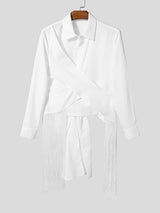 Men's Tassel Patchwork Twist Tie Long Sleeve Shirt SKUL37907