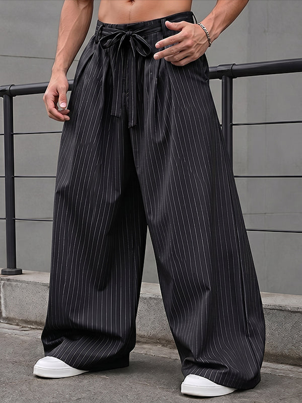Men's High-Street Japanese Harajuku Pinstripe Wide-Leg Pant SKUL75700