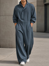 [Pre-order] Men's Chill Minimalist City Walk Asymmetric Slanted Placket Wide-Leg Jumpsuit SKUL88546