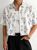 Men's Vintage Floral Botanical Print Cropped Short Sleeve Resort Shirt SKUL68331