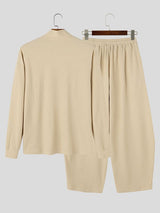 Men's Zen Minimalist Art Exhibition Asymmetric Wrap Neck Ribbed Two Pieces Outfit SKUL85948