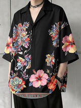Men's Retro Hawaiian Aloha Aesthetic All-Over Floral Botanical Print Short Sleeve Shirt SKUL68401