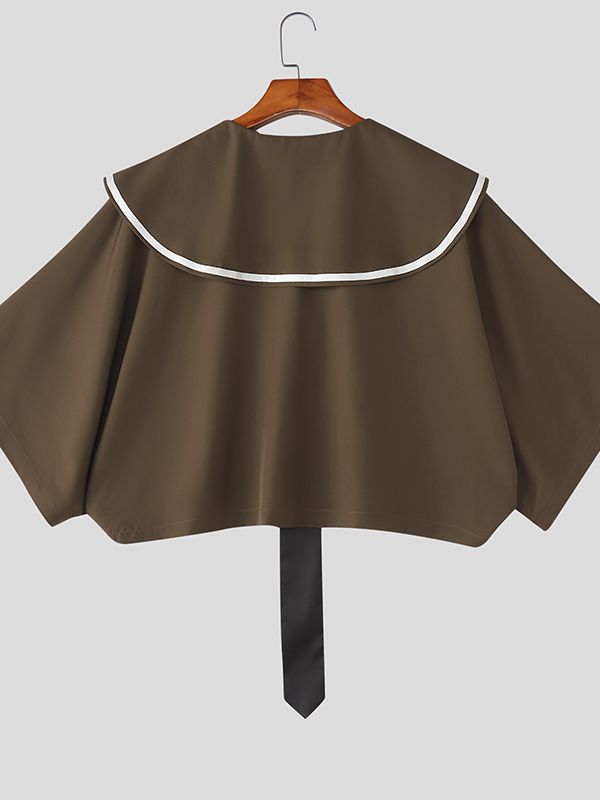 Men's Solid Color Sailor Collar Cropped Short Sleeve Shirt SKUL45413