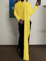 Men's Deconstructed Solid Color Ribbon Long Sleeve T-shirt SKUL44014