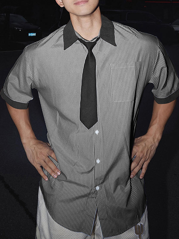 Men's Striped Colorblock Casual Short Sleeve Shirt SKUL26915