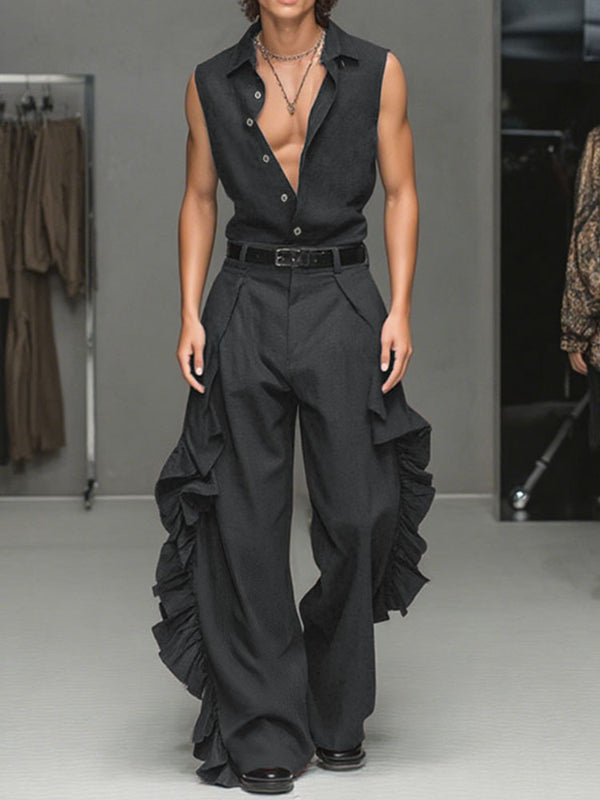 Men's Ruffle Patchwork Casual Two Pieces Outfit SKUL29598