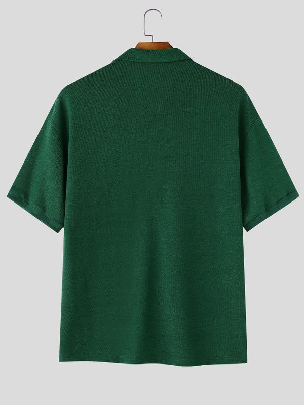 Men's Japanese Cityboy Aesthetic Dual Utility Chest Pocket Knit Polo Shirt SKUL72596