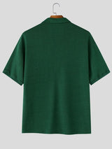 Men's Japanese Cityboy Aesthetic Dual Utility Chest Pocket Knit Polo Shirt SKUL72596