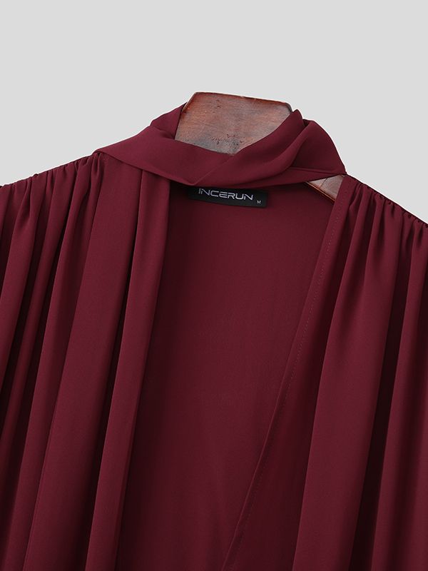 Men's Wrinkled Ribbon Loose Long Sleeve Shirt SKUL41402