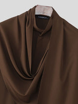 Men's Ribbon Design Loose Stand Collar 3/4 Length Sleeve Shirt SKUL51896