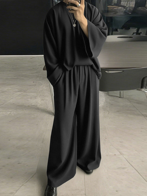 Men's Solid Color Crew Neck Casual Two Pieces Outfit SKUL28250