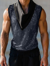 Mens Glitter Lapel Casual Tank SKUL13882