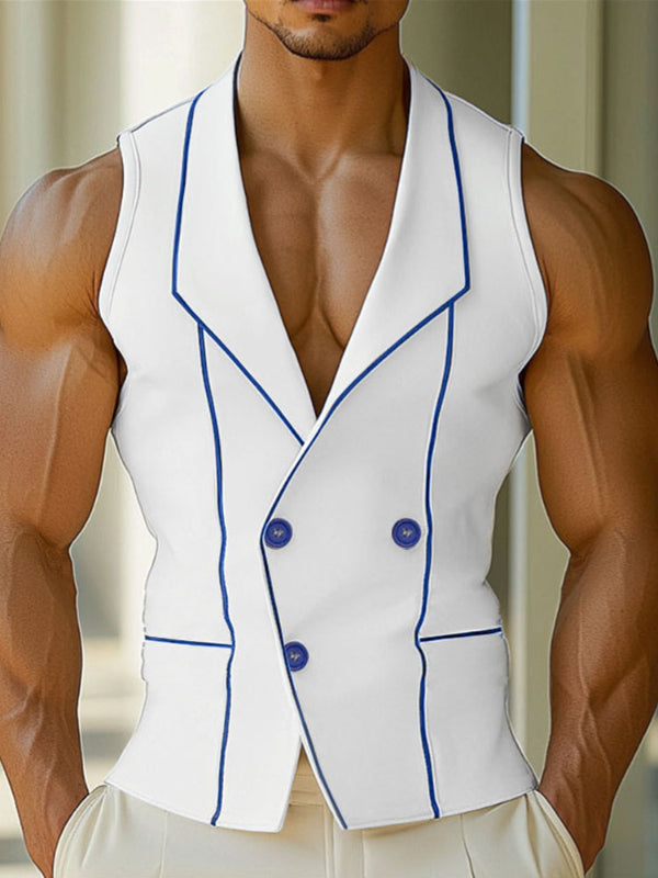 Mens Bold Stripe Contrast Color Casual Waistcoat SKUL19346