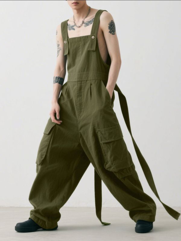 Men's Solid Color Loose Sleeveless Jumpsuit SKUL29581