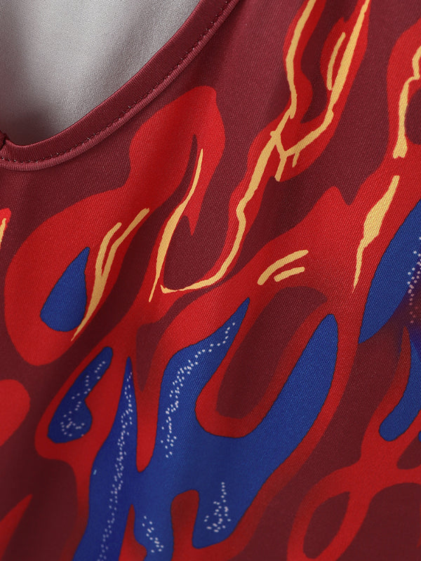 Men's Flame Print Hollow Out Bodysuit SKUL22219