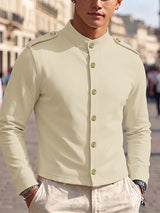 Men's Smart-Casual Military-Inspired Mandarin Collar Slim Fit Shirt SKUL77983