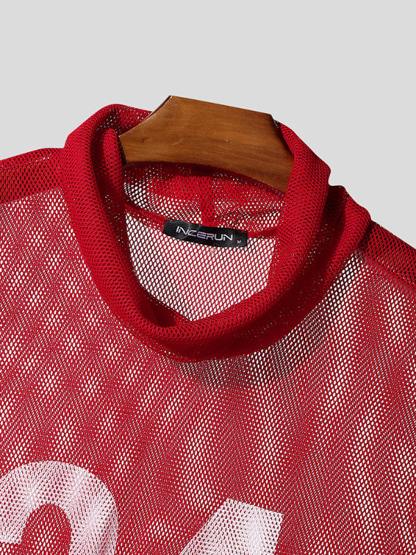 Men's Number Print Sheer Mesh Tank SKUL15413